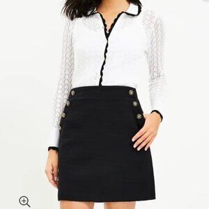 LOFT Tweed Admiral Black Shift Skirt • Size 8 • Black
